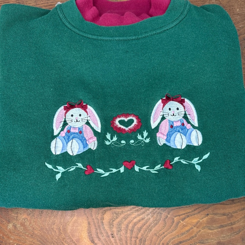 VNTG Womens L Embroidered Spring Easter Bunny Cottagecore Country Sweatshirt